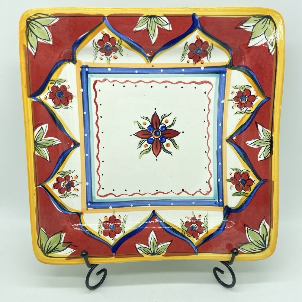 Dionisa by JCPenney Home Dinner Plate Square Floral‎ Yellow Rim